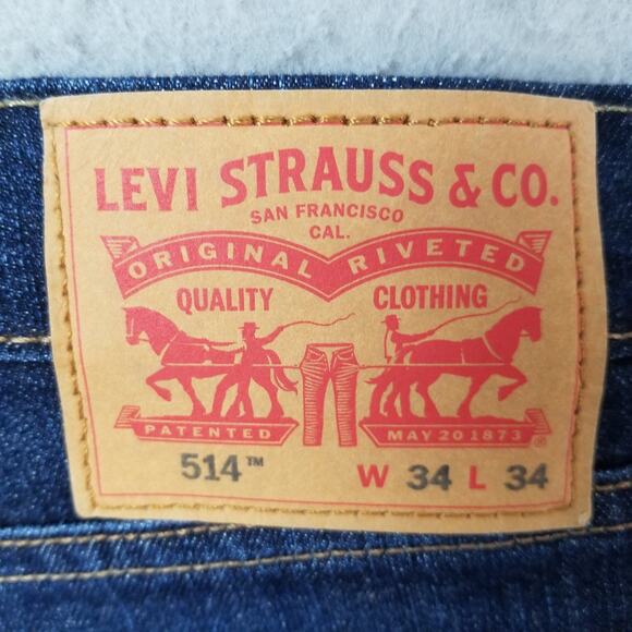 Levis 514 Jeans Mens 34x34 Blue Dark Wash Straight Leg Stretch Denim Pants - Picture 12 of 15